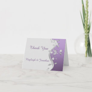 Carte De Remerciements Remerciement Floral Violet et Argent Orné