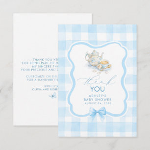 Carte De Remerciements Remerciement mignon à gingham bleu sur le thème du