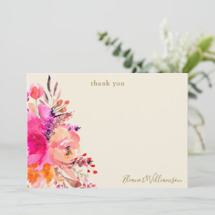 Carte De Remerciements Remerciement personnalisé élégant floral rose pour
