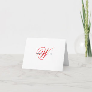 Carte De Remerciements Remerciement plié rouge et marine monogrammé