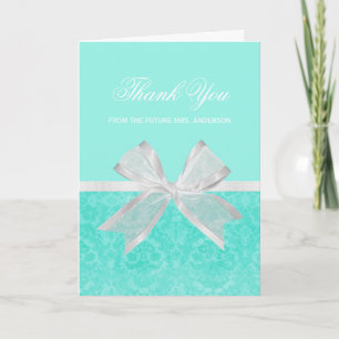 Carte De Remerciements Remerciement pour Baby Shower Chic Aqua Damassé Nœ