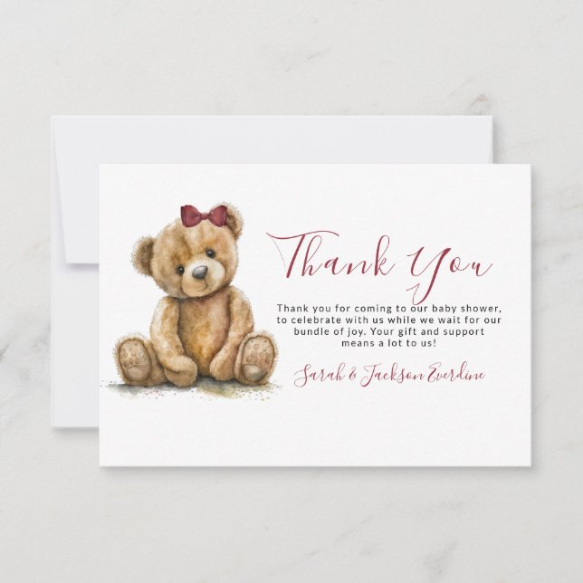 Carte De Remerciements Remerciement pour Baby Shower Ours en Peluche  (Devant)