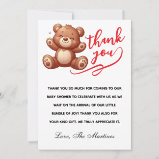 Carte De Remerciements Remerciement pour Baby Shower Ourson Cub Rustique 