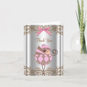 Carte De Remerciements Remerciement pour Baby Shower Rose et Marron