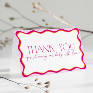 Carte De Remerciements Remerciement pour Baby Shower Rose Rétro Ondulé
