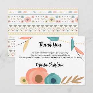 Carte De Remerciements Remerciement pour Baby Shower Rustique Bohème