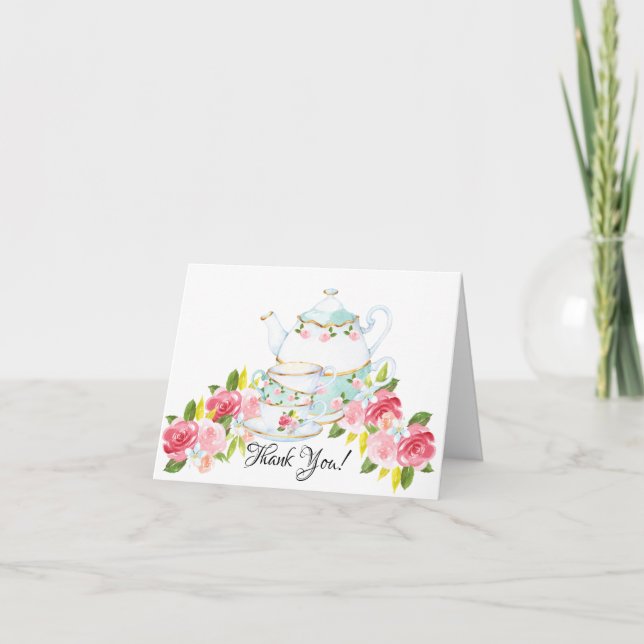 Carte De Remerciements Remerciement pour Baby Shower Thème Thé à l'aquare (Devant)