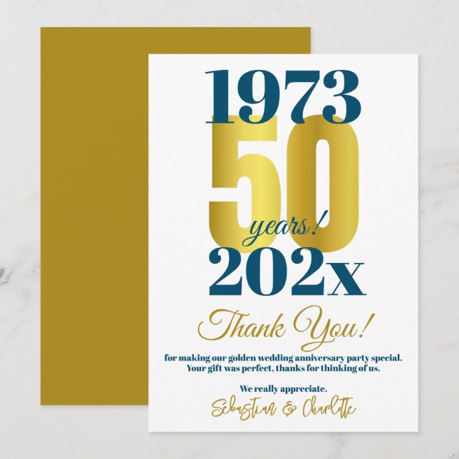 Carte De Remerciements Remerciement pour fête d'anniversaire de mariage d (Devant / Derrière)