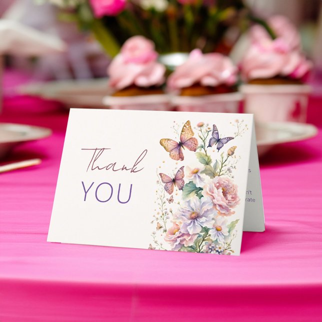Carte De Remerciements Remerciement pour une vie de papillons floral pour (Lifetime of Butterflies floral bridal shower thank Thank You Cards butterflies themed bridal shower )