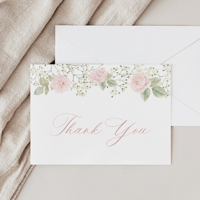 Carte De Remerciements Remerciement Roses Roses de Babys Breath (Créateur téléchargé)