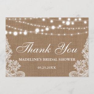 Carte De Remerciements Remerciement Rustique pour Baby Shower en Toile de