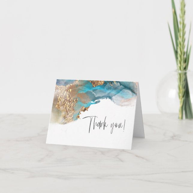 Carte De Remerciements Remerciements | Aquarelle Encre Aqua Gold (Devant)