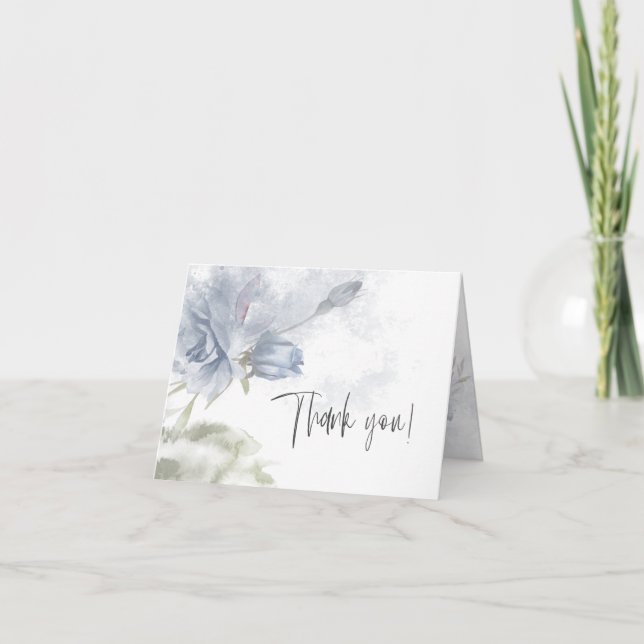 Carte De Remerciements Remerciements | Aquarelle Floral Dusty Blue Rose (Devant)