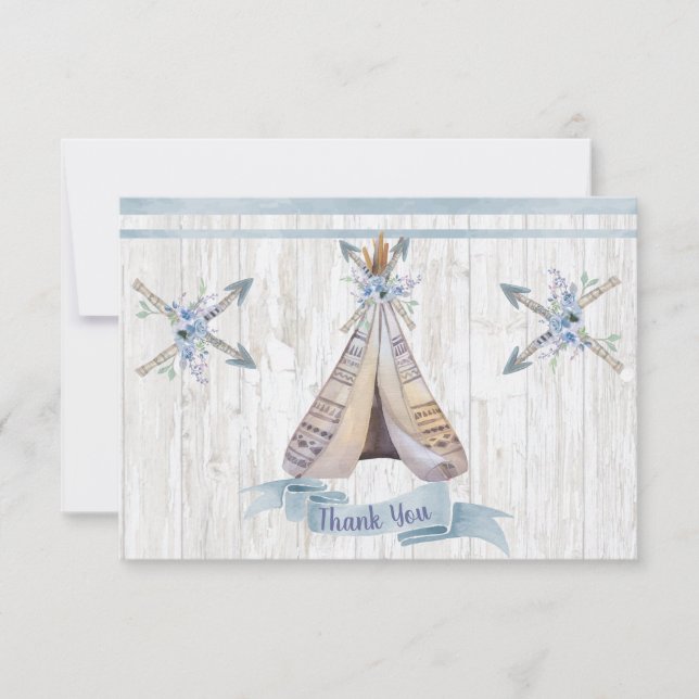 Carte De Remerciements Remerciements | Bébé Bleu Douche Boho Chic Teepee (Devant)