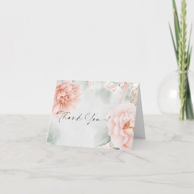 Carte De Remerciements Remerciements | BOHO Aquarelle Corail Rose Peony (Devant)