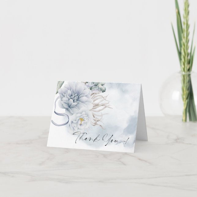 Carte De Remerciements Remerciements | BOHO Aquarelle Dusty Blue Peony (Devant)