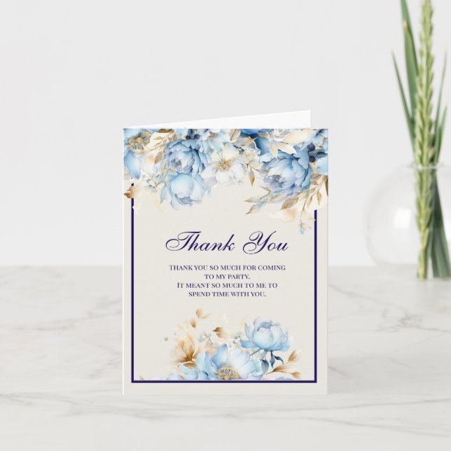 Carte De Remerciements Remerciements d'anniversaire floraux bleu poussiér (Devant)