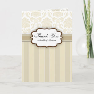 Carte De Remerciements Remerciements de mariage à rayures en damas beige