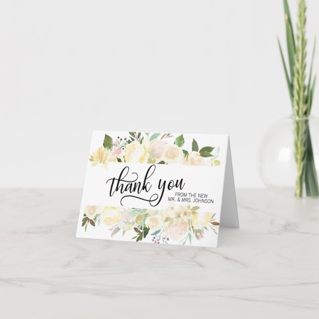 Carte De Remerciements Remerciements de mariage aquarelle florale rose iv (Devant)