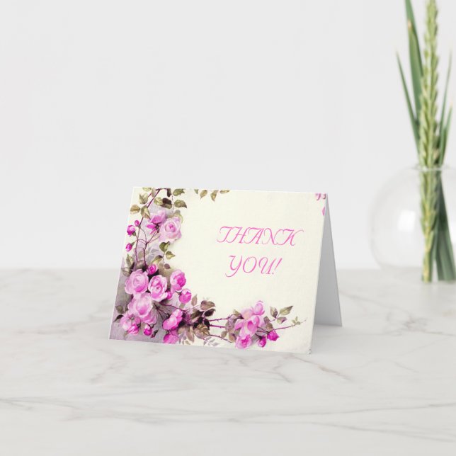 Carte De Remerciements Remerciements de mariage aux roses roses romantiqu (Devant)