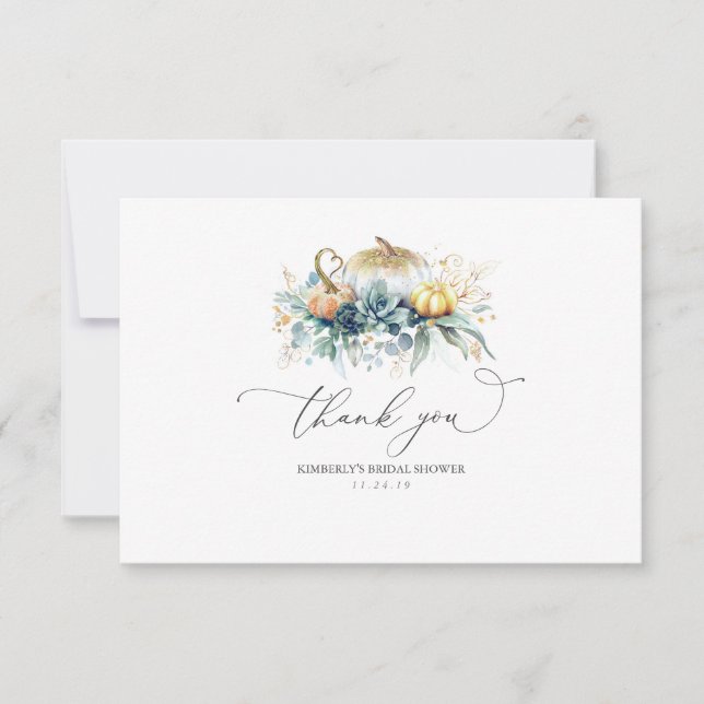 Carte De Remerciements Remerciements de mariage avec citrouilles et verdu (Devant)