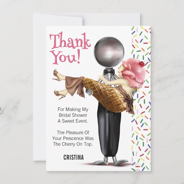 Carte De Remerciements Remerciements de Mariage avec Glace à la Cuillère (Devant)