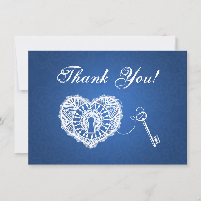 Carte De Remerciements Remerciements de mariage clé de mon cœur bleu (Devant)