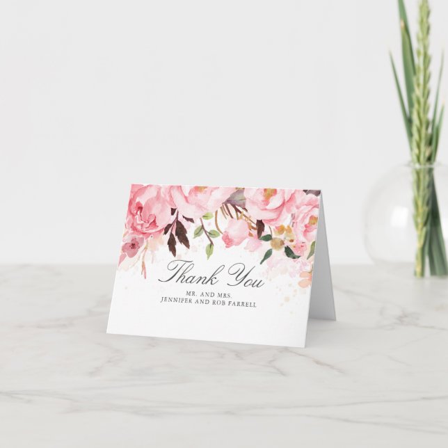 Carte De Remerciements Remerciements de mariage floraux roses (Devant)