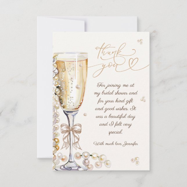 Carte De Remerciements Remerciements de mariage Pearls & Prosecco (Devant)