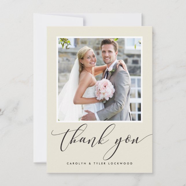 Carte De Remerciements REMERCIEMENTS DE MARIAGE photo calligraphie modern (Devant)