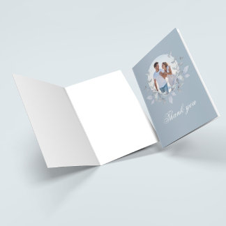 Carte De Remerciements Remerciements de mariage photo en monogramme bleu