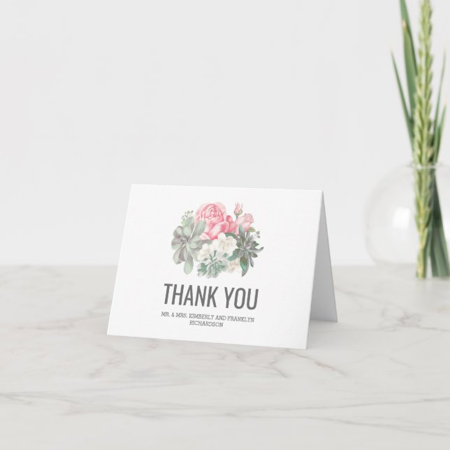 Carte De Remerciements Remerciements de mariage pour succulentes et fleur (Devant)