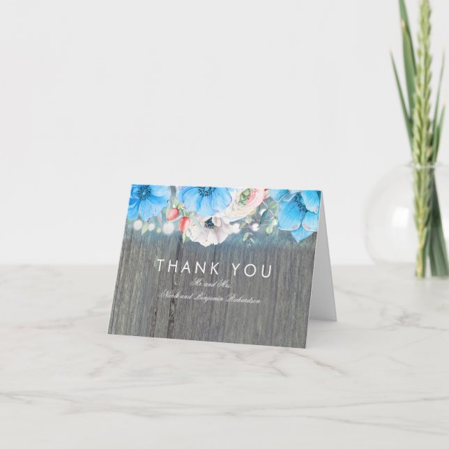 Carte De Remerciements Remerciements de mariage rustique floral bleu turq (Devant)