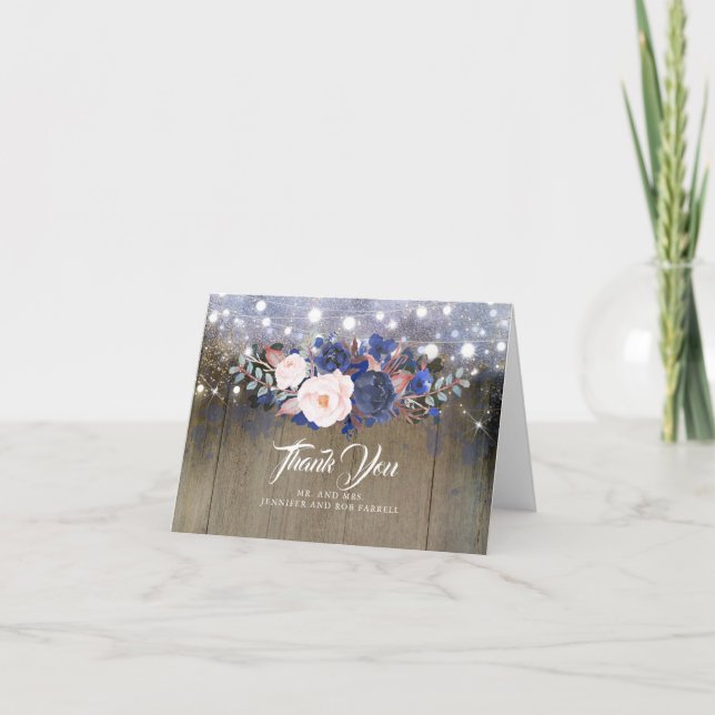 Carte De Remerciements Remerciements de mariage rustique floral marine (Devant)