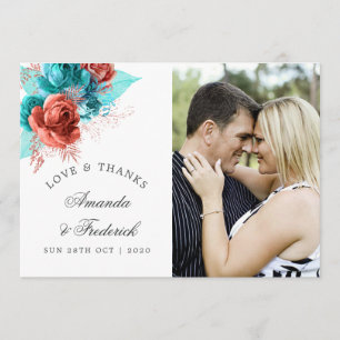 Carte De Remerciements Remerciements de mariage tropical turquoise et cor