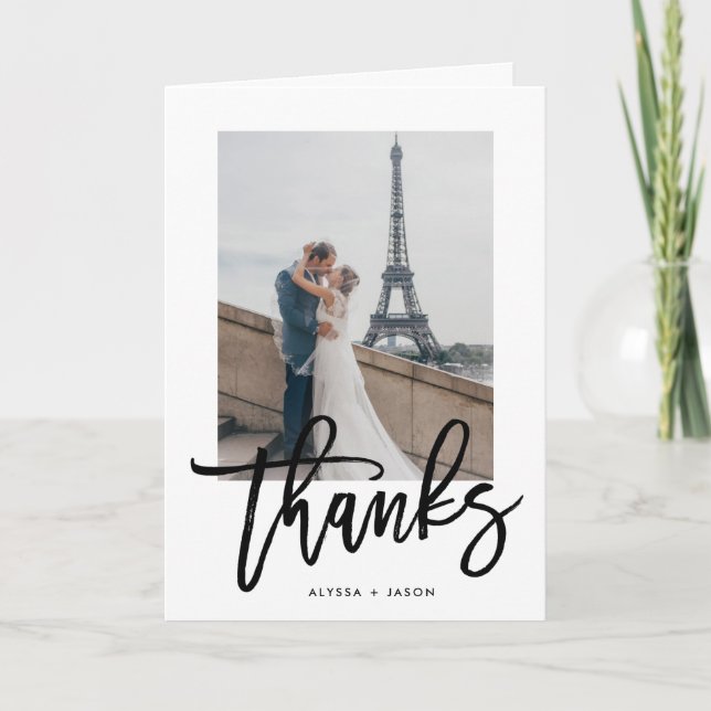 Carte De Remerciements Remerciements Élégants | Photo de Mariage (Devant)