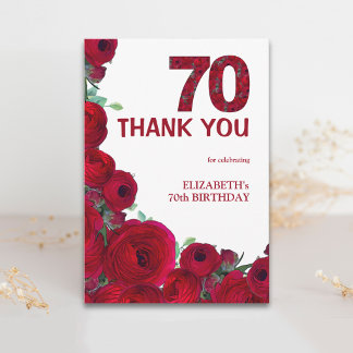 Carte De Remerciements Remerciements élégants pour 70e anniversaire Fleur