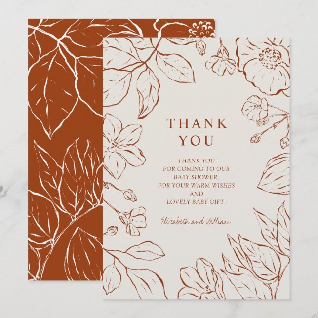 Carte De Remerciements Remerciements Fête Bébé Botanique Orange Brûlé (Devant / Derrière)