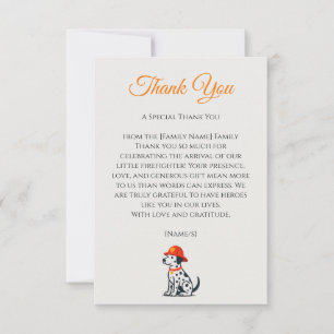 Carte De Remerciements Remerciements pour Baby Shower de Pompiers