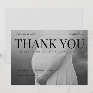 Carte De Remerciements Remerciements pour Baby Shower Éditorial Noir Blan