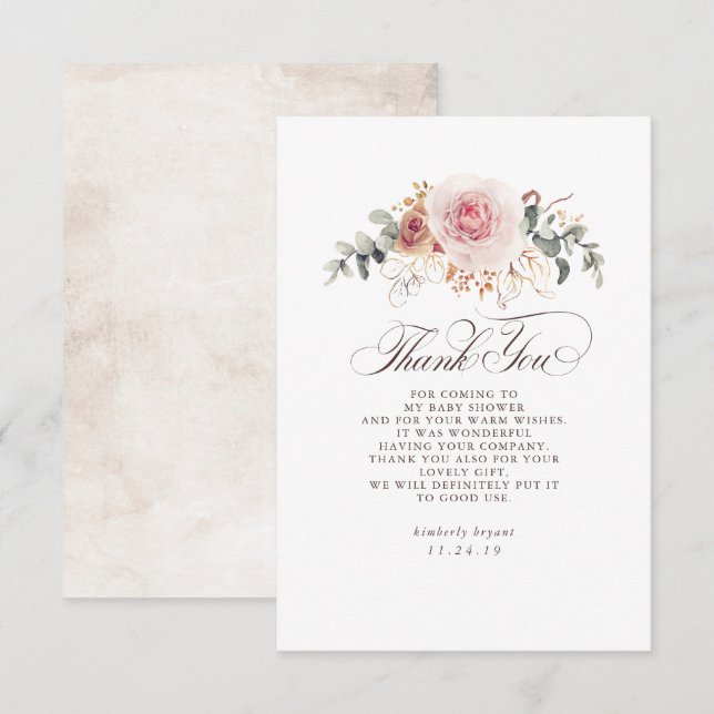 Carte De Remerciements Remerciements pour Baby Shower Fleurs Teintes Terr (Devant / Derrière)