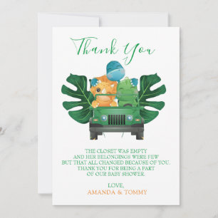 Carte De Remerciements Remerciements pour Baby Shower Safari de Dinosaure