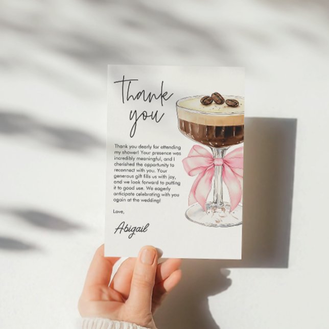 Carte De Remerciements Remerciements pour la Baby Shower autour d'un Mart (Pink Bow Espresso Martini Bridal Shower Thank You)