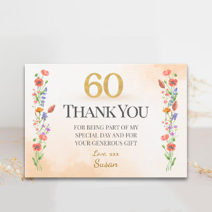 Carte De Remerciements Remerciements pour les 60 ans avec des fleurs sauv