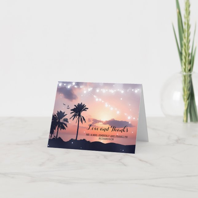 Carte De Remerciements Remerciements pour mariage sur la plage au coucher (Devant)