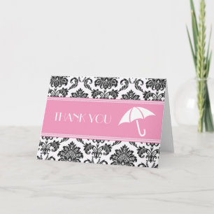 Carte De Remerciements Remerciements pour une Baby Shower Rose et Noir
