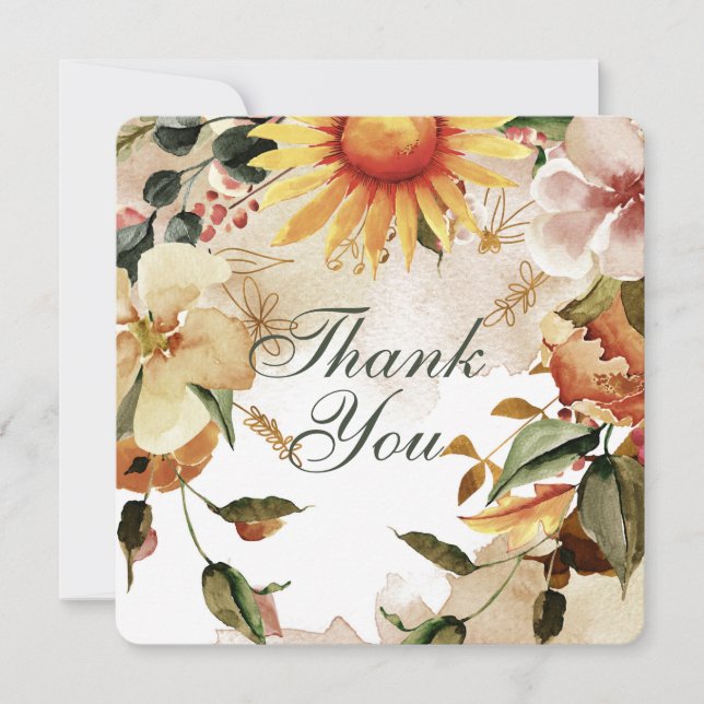 Carte De Remerciements Remercier Cadre Thème d'Automne avec Tournesol (Devant)