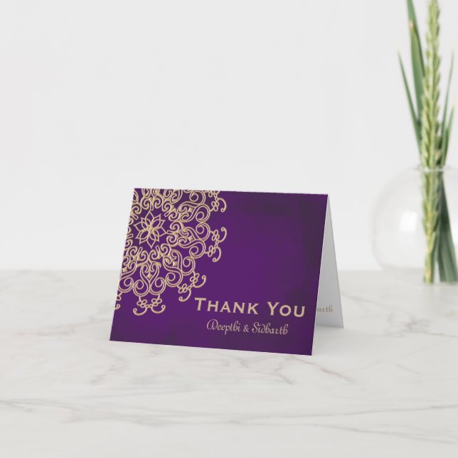 CARTE DE REMERCIEMENTS REMIERCIEMENTS DE MARIAGE INDIEN DE COULEUR VIOLET (Devant)