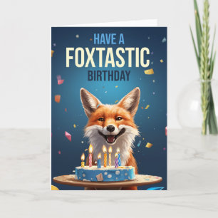 Carte De Remerciements Renard Anniversaire avec bougies de gâteau et band