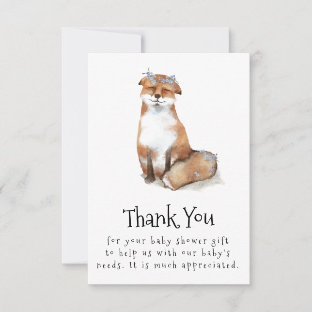 Carte De Remerciements Renard Peint baby shower Migné Avec Fleur Wreath (Devant)